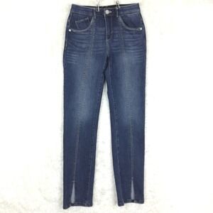 Mac And Me Womens Jeans Skinny Front Seam Blue Denim Slit Hem Flex Waist Mid 0